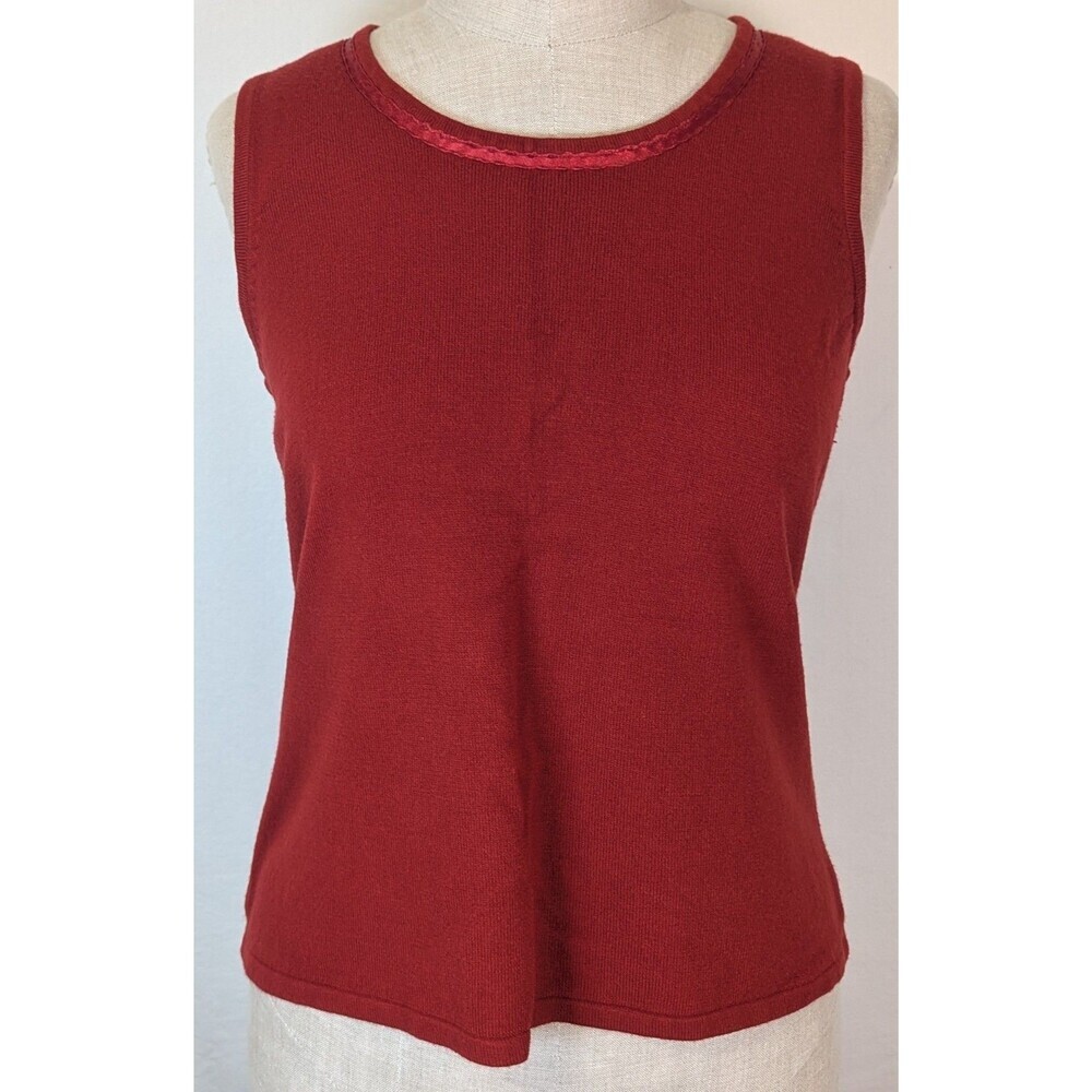 Cato Dark Red Sleeveless Sweater  XL Satin Ribbon Trim Crew Neck Knit Top